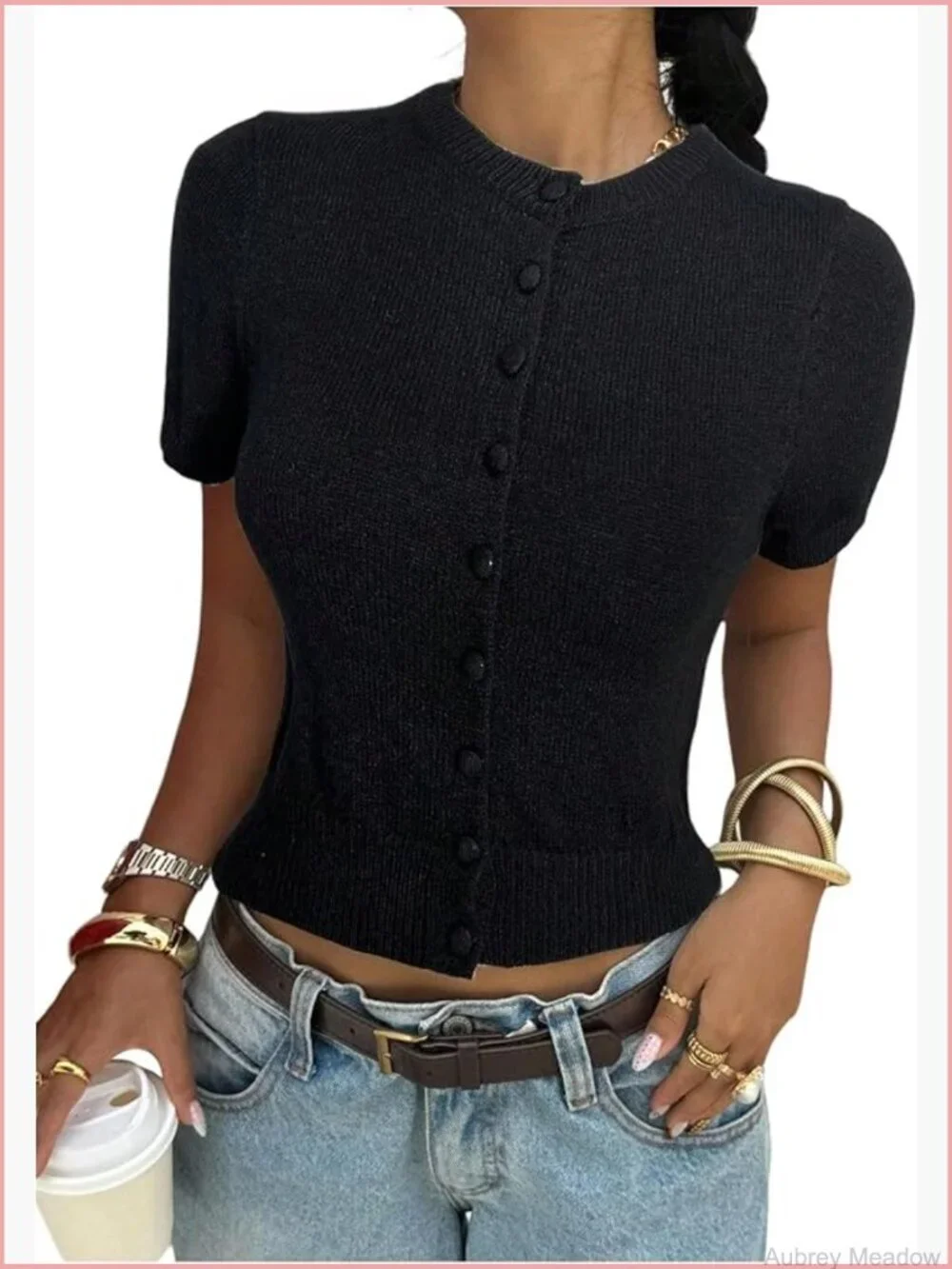 Button Front Cardigan Sweater - Short Sleeve Lightweight Knit Tops